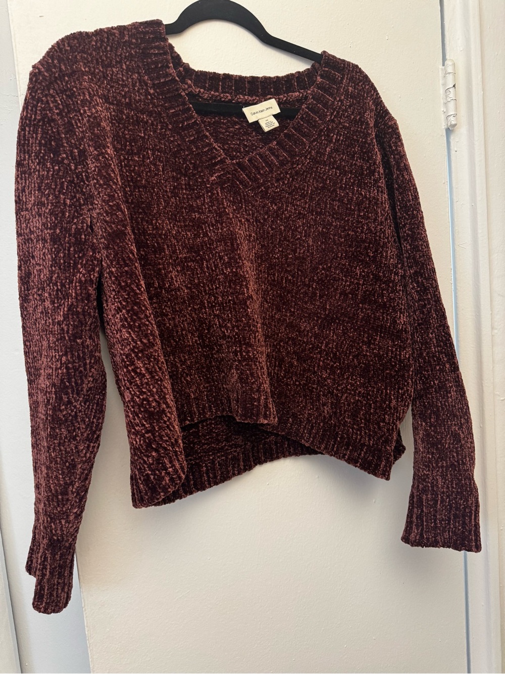 Chenille Calvin Klein Jeans Chenille V-Neck Sweater - Burgundy